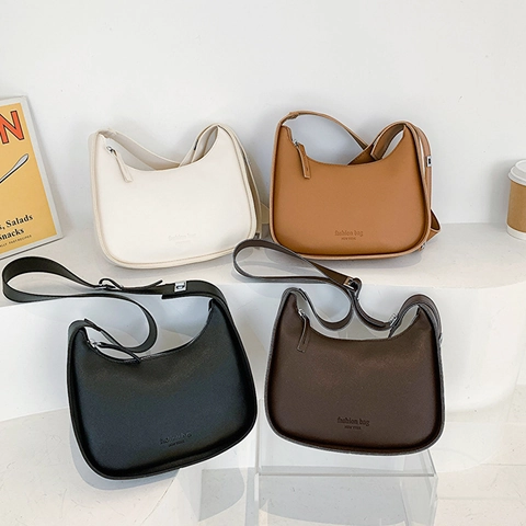 Vintage PU Leder Halbmond Achseltasche Minimalistische Geprägte Schulter Umhängetasche Für Frauen Täglich Pendeln