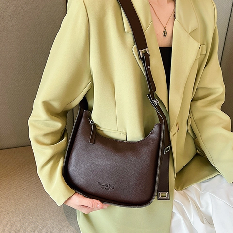 Vintage PU Leder Halbmond Achseltasche Minimalistische Geprägte Schulter Umhängetasche Für Frauen Täglich Pendeln