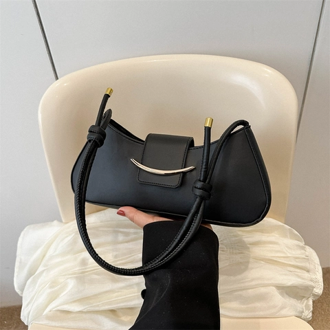 Borsa Sottobraccio Minimalista Pelle PU Mezzaluna Borsa A Spalla Con Fibbia In Metallo Luna Dorata Tracolla Annodata Donna