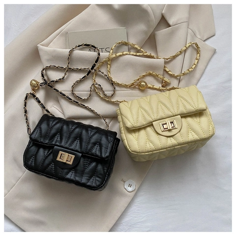 Borsa A Tracolla Trapuntata Chevron Pelle PU Piccola Borsa Quadrata Con Catena A Sfera Dorata Regolabile E Chiusura A Girello
