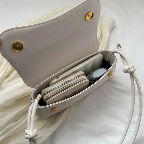 Minimalist PU Leather Underarm Shoulder Bag Vintage Flap Crossbody Bag With Knot Strap For Women
