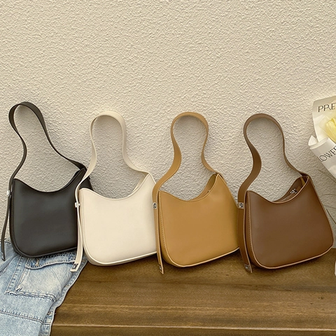 Bolso De Hombro Minimalista De Cuero PU Para Mujer Bolso Hobo De Media Luna Color Sólido Bolso De Mano Informal Diario