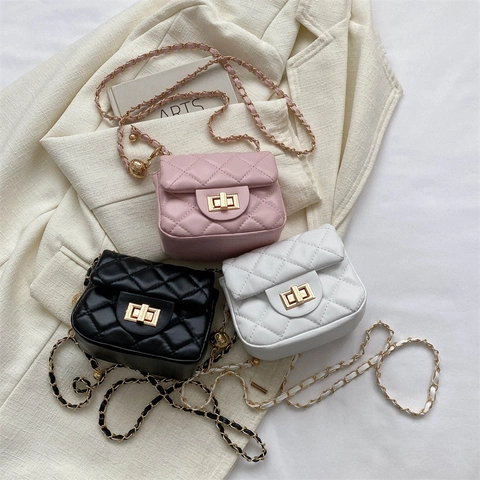 Borsa a Tracolla Trapuntata da Donna in Pelle PU Mini Borsa Quadrata Con Catena e Sfera in Metallo Regolabile Moda