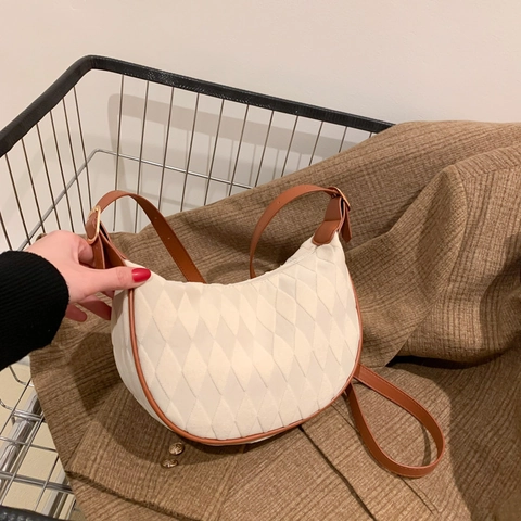 Borsa Hobo Trapuntata Da Donna Tessuto Mezza Luna Sottobraccio Spalla Con Finiture In Ecopelle Tracolla Regolabile Retrò