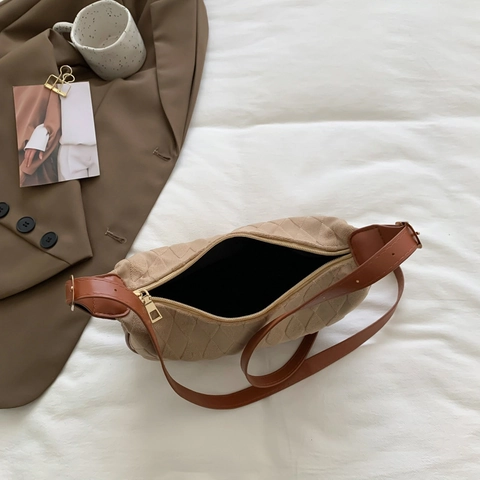 Borsa Hobo Trapuntata Da Donna Tessuto Mezza Luna Sottobraccio Spalla Con Finiture In Ecopelle Tracolla Regolabile Retrò