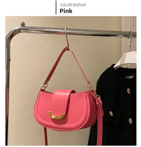 Vintage PU Leather Half Moon Crossbody Bag For Women Retro Fashion Shoulder Saddle Bag With Gold Metal Buckle