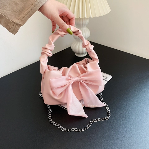 Sac À Bandoulière Cloud Froncé Femme Grand Nœud Sac À Main En Cuir PU Avec Chaîne Élégant Style Doux Quotidien