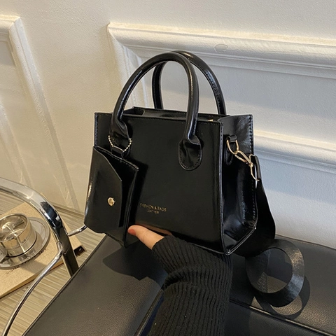 Vintage PU Leren Crossbody Handtas Voor Dames Minimalistische Vierkante Tas Met Kleine Pouch Brede Band