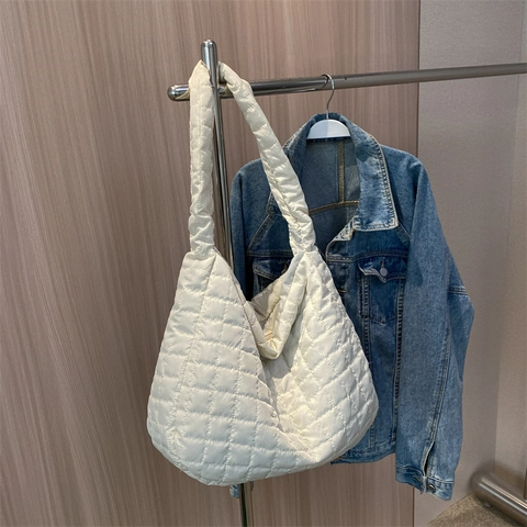 Quilted Nylon Puffer Shoulder Bag Large Capacity Cloud Hobo Tote For Women Casual Solid Fashion Crossbody