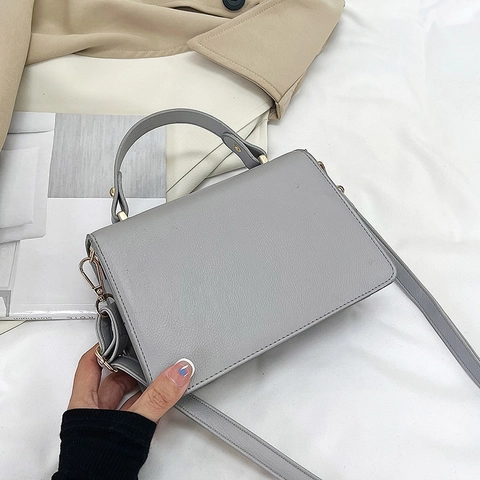 Women Crossbody Bag PU Leather Litchi Pattern Golden Metal Lock Handbag Solid Color Retro Elegant Small Square Bag