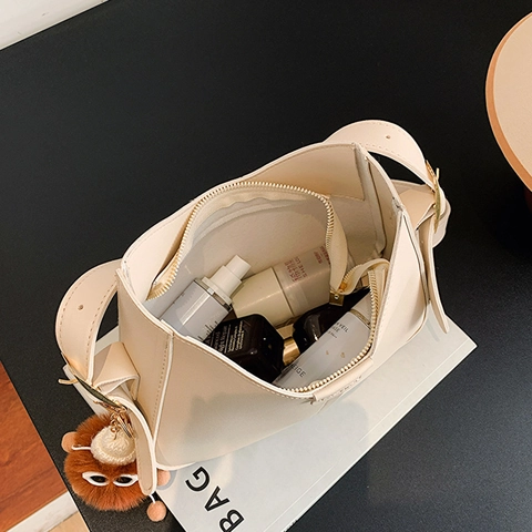 Schoudertas Voor Dames PU Leer Verstelbare Riem Mode Letter Decoratie Halve Maan Hobo Tas Voor Dagelijks Gebruik