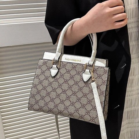 Bolso De Mano Para Mujer De Cuero PU Vintage Monograma Bloques De Color Bolso De Hombro Con Correa Desmontable