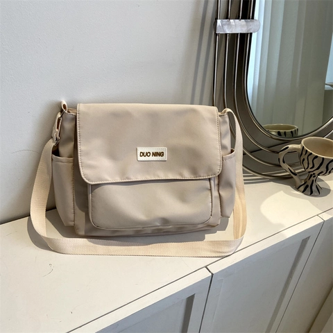 Borsa Messenger Tracolla Grande Capacità Nylon Tela Casual Design Con Patta Tasche Laterali Borsa A Spalla Quotidiana Per Donne