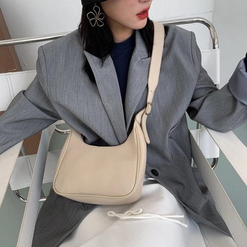 Minimalistische Hobo Tas PU Leer Halve Maan Onderarm Schoudertas Met Verstelbare Riem Voor Dames Dagelijks