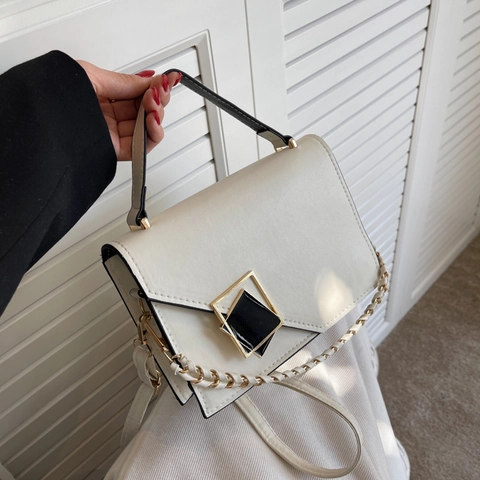 Borsa A Spalla Da Donna In Pelle PU Con Fibbia Geometrica E Tracolla A Catena Borsa A Mano Alla Moda Minimalista