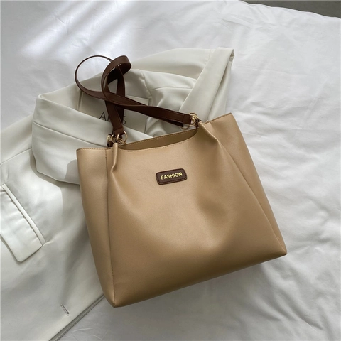 Women PU Leather Tote Bag Large Capacity Commuter Shoulder Handbag Minimalist Solid Color Shopping Purse