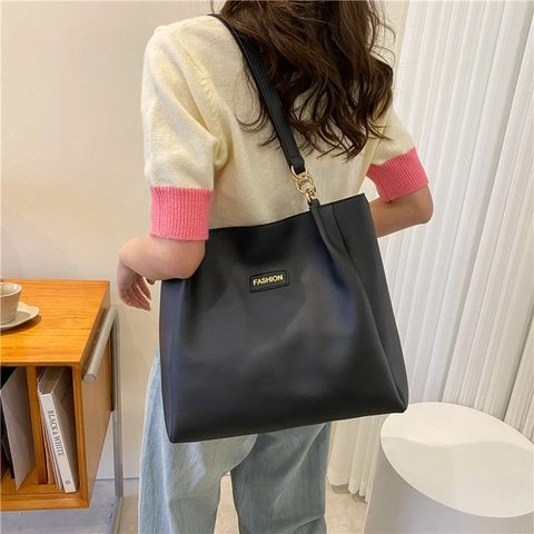 Women PU Leather Tote Bag Large Capacity Commuter Shoulder Handbag Minimalist Solid Color Shopping Purse