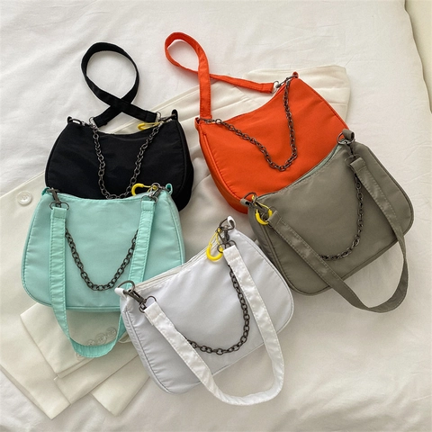 Borsa A Tracolla In Nylon Da Donna Borsa Hobo Minimalista Sotto L'Ascella Con Catena In Metallo E Tracolla Regolabile Versatile