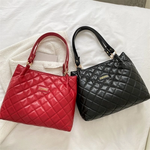 Sac Fourre-Tout Matelassé Pour Femme Cuir PU Grande Capacité Motif Diamant Sac À Main Bandoulière Quotidien