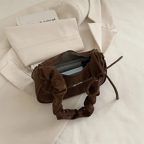 Dames Geplooide Onderarm Schoudertas Metallic Geplooid Scrunchie Bandje Vlinder Decor Zoete Chique Hobo Tas