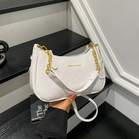 Damen Hobo Tasche Mit Straußenmuster PU Leder Umhängetasche Schultertasche Goldkette Verstellbarer Riemen Trendy Alltag