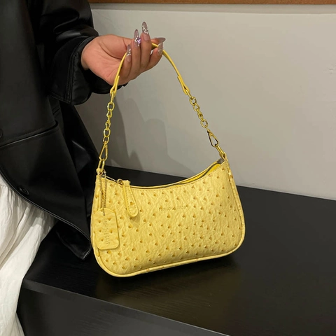 Borsa Tracolla Donna Motivo Struzzo Pelle PU Spalla Hobo Borsa A Mano Catena Dorata Moda Streetwear Elegante Versatile