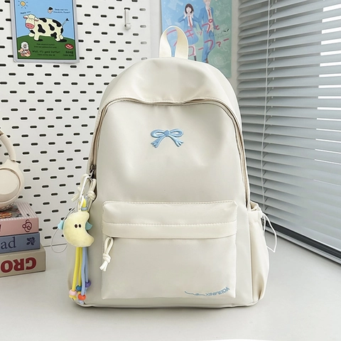 Nylon Rugzak Voor Meisjes Japanse Stijl Strik Borduurwerk Grote Capaciteit Schooltas Met Maan Hanger Kawaii Student