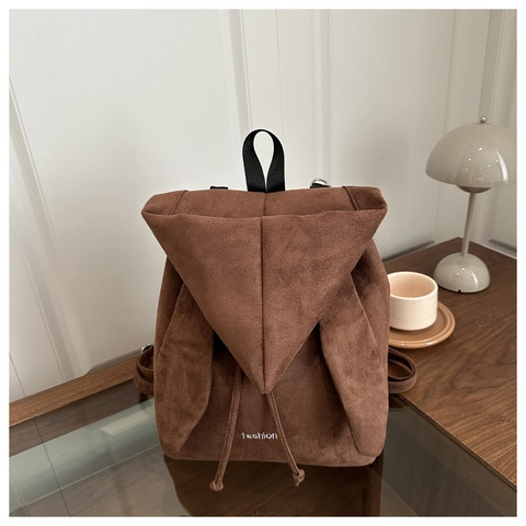 Zaino da Donna in Camoscio con Orecchie di Coniglio Moda Kawaii Zainetto per la Scuola per Adolescenti Zaino da Viaggio Casual Grande Capacità