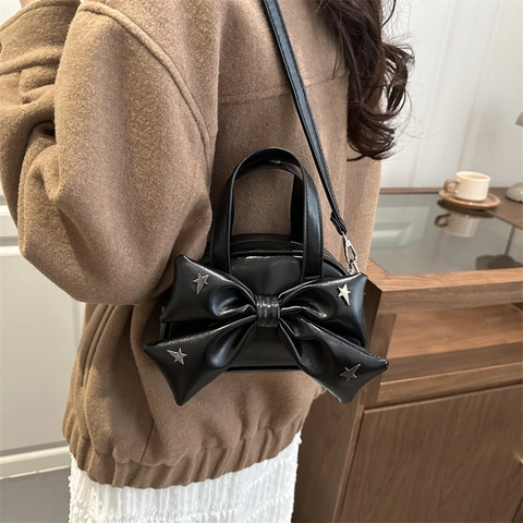 Petit Sac à Main Nœud pour Femmes en Simili Cuir avec Rivets Étoile Sac Bandoulière Mode Coréenne Sac à Épaule