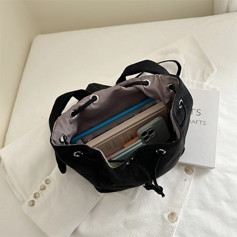 Mochila Casual Para Mujer Textura De Ante Gran Capacidad Bolsa Con Cordón Diseño De Orejas De Conejo Estilo Retro