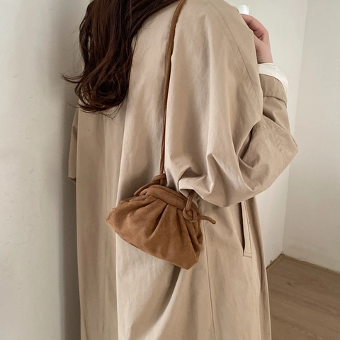Borsa a Secchiello Increspata Vintage per Donna in Pelle PU Nuvola Pochette Tracolla Piccola Borsa a Spalla Pieghettata Moda