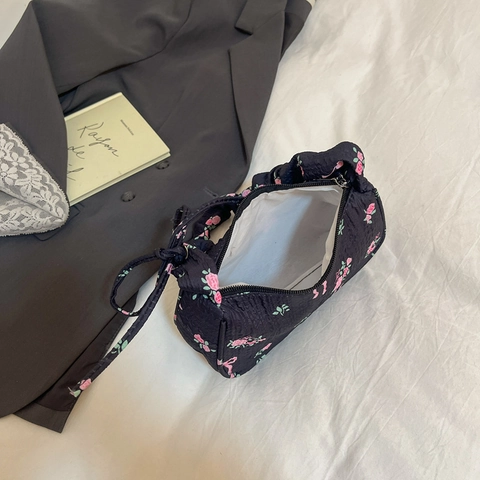 Borsa Sottobraccio In Seersucker Floreale Stile Francese Per Donna Borsa A Tracolla Arricciata Con Fiocco Stampato Baguette Piccola