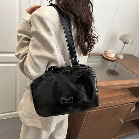 Borsa A Spalla Da Donna In Pelle PU Lucida Grande Capacità Borsa A Mano Retro Alla Moda Versatile Sottobraccio