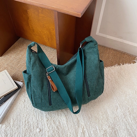 Borsa A Spalla Hobo In Velluto A Coste Da Donna Grande Capacità Multi Tasche Tracolla Regolabile Borsa Casual Retrò