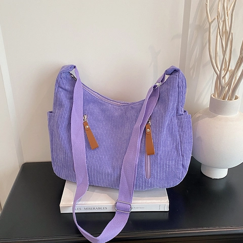 Bolso de Hombro de Pana para Mujer Forma de Dumpling Gran Capacidad Color Sólido Bolso Bandolera Casual Con Correa Ajustable