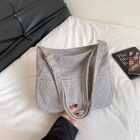 Bolso Tote de Pana de Gran Capacidad para Mujer Bolso de Hombro Ajustable Suave Vintage con Varios Bolsillos