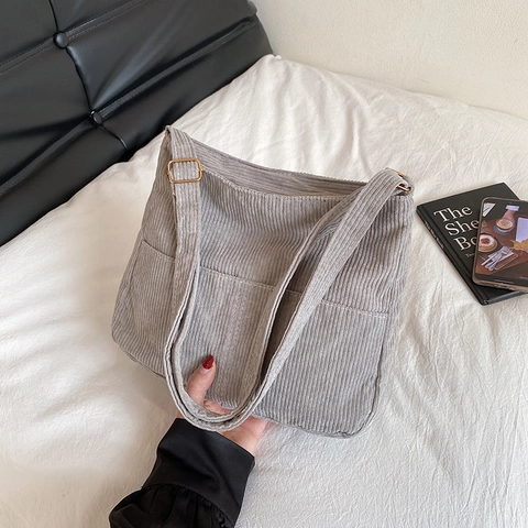 Bolso Tote de Pana de Gran Capacidad para Mujer Bolso de Hombro Ajustable Suave Vintage con Varios Bolsillos