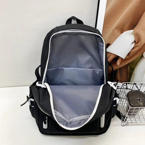 Mochila De Moda Color En Contraste Nylon Impermeable Gran Capacidad Escolar Con Estampado De Letras SJM Para Estudiantes