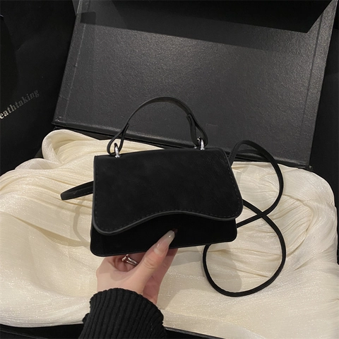 Mini Women Crossbody Bag Wave Flap Retro Matte PU Leather Handbag With Top Handle Thin Strap Minimalist Elegant Daily