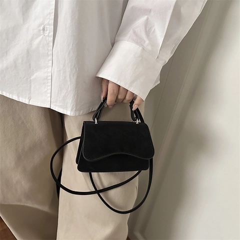 Mini Women Crossbody Bag Wave Flap Retro Matte PU Leather Handbag With Top Handle Thin Strap Minimalist Elegant Daily