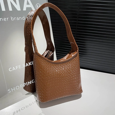 Woven PU Leder Hobo Umhängetasche Für Frauen Retro Große Kapazität Minimalistische Unterarm Handtasche Reißverschluss