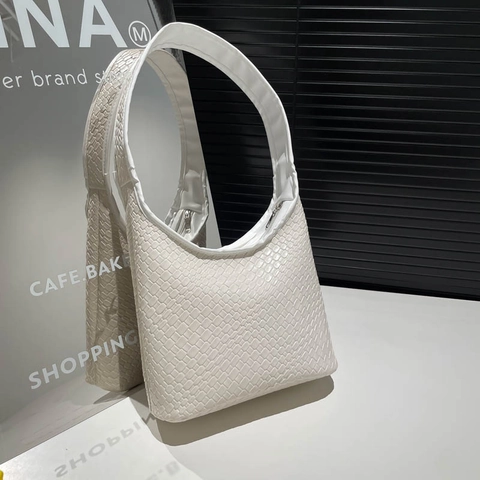 Woven PU Leder Hobo Umhängetasche Für Frauen Retro Große Kapazität Minimalistische Unterarm Handtasche Reißverschluss
