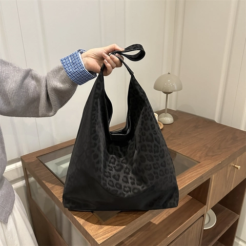 Retro Luipaardprint Tote Bag Grote Capaciteit Corduroy Schoudertas Voor Dames Casual Commuter Hobo Handtas