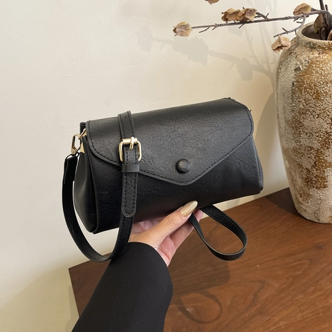 Borsa Tracolla Donna Vintage Pelle PU Quadrata Piccola Patta Chiusura Bottone Tracolla Regolabile Moda Quotidiana