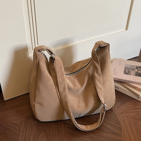 Sac Bandoulière Femme Cuir PU Souple Grande Capacité Sac Hobo Bandoulière Réglable Polyvalent Style Coréen Sac À Épaule