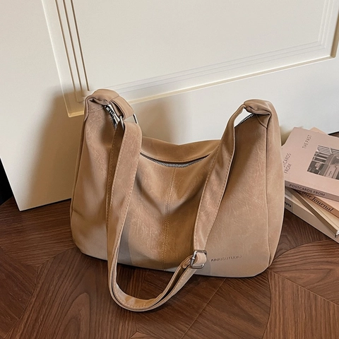 Sac Bandoulière Femme Cuir PU Souple Grande Capacité Sac Hobo Bandoulière Réglable Polyvalent Style Coréen Sac À Épaule