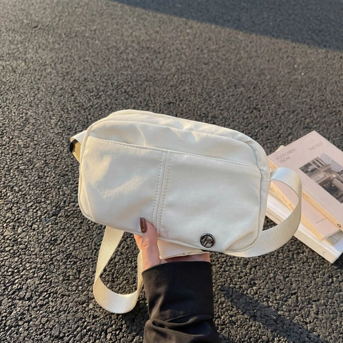 Women Casual Lightweight Nylon Crossbody Bag Small Square Multi-Pocket Shoulder Bag With Adjustable Wide Strap Solid Color Handbag
