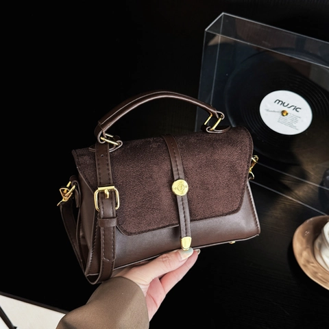 Borsa Tracolla Retrò Donna PU Pelle Camoscio Patchwork Borsa A Mano Piccola Borsa Quadrata Stile Urbano