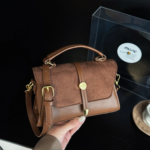 Borsa Tracolla Retrò Donna PU Pelle Camoscio Patchwork Borsa A Mano Piccola Borsa Quadrata Stile Urbano