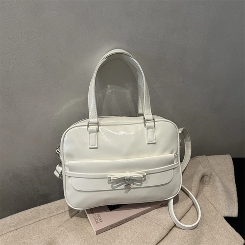 Sac Fourre-tout en Cuir PU Mode Femme Sac à Main Vintage Avec Nœud Pendentif Coeur Pour Trajet Quotidien Travail Décontracté Sac à Main